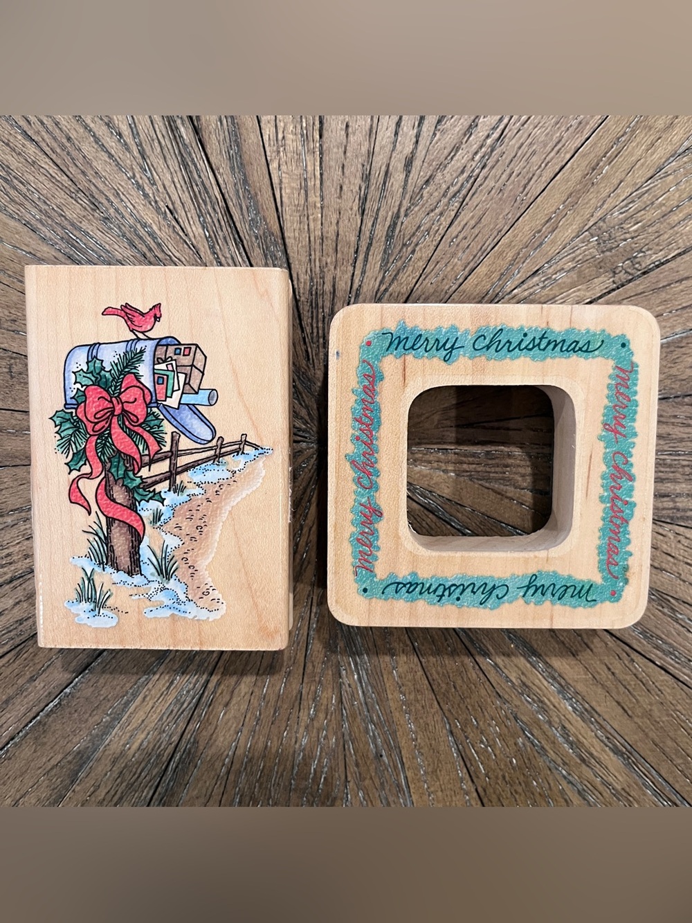 NEW Set Of 2 Stampendous Christmas Rubber Stamps Mailbox Merry Christmas Border